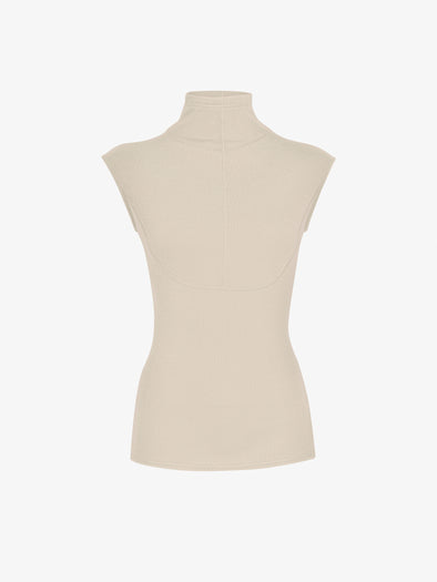 Proenza Schouler Still Life image of Zane Top in Brushed Rib in Oat Melange