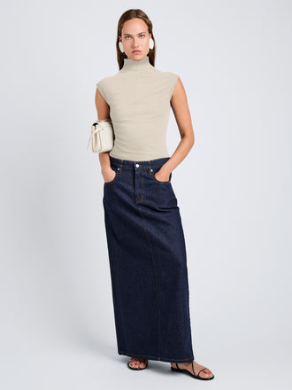 Proenza Schouler Front full length image of model wearing Zane Top in Brushed Rib in Oat Melange