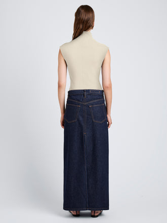 Proenza Schouler Back full length image of model wearing Zane Top in Brushed Rib in Oat Melange