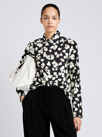 Proenza Schouler Front cropped image of model wearing Ansel Top in Printed Soft Twill in Black Floral