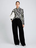 Proenza Schouler Front full length image of model wearing Ansel Top in Printed Soft Twill in Black Floral