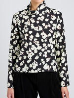 Proenza Schouler Detail image of model wearing Ansel Top in Printed Soft Twill in Black Floral