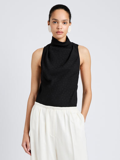 Proenza Schouler Front cropped image of model wearing Taryn Top in Jacquard Flou in Black