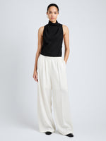 Proenza Schouler Front full length image of model wearing Taryn Top in Jacquard Flou in Black