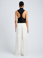 Proenza Schouler Back full length image of model wearing Taryn Top in Jacquard Flou in Black