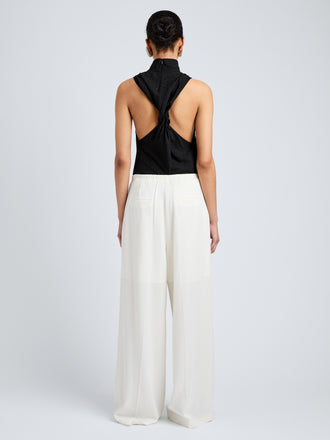 Proenza Schouler Back full length image of model wearing Taryn Top in Jacquard Flou in Black