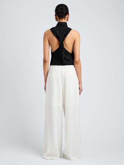 Proenza Schouler Back full length image of model wearing Taryn Top in Jacquard Flou in Black