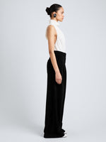 Proenza Schouler Side full length image of model wearing Taryn Top in Jacquard Flou in Off White