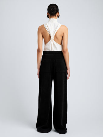 Proenza Schouler Back full length image of model wearing Taryn Top in Jacquard Flou in Off White