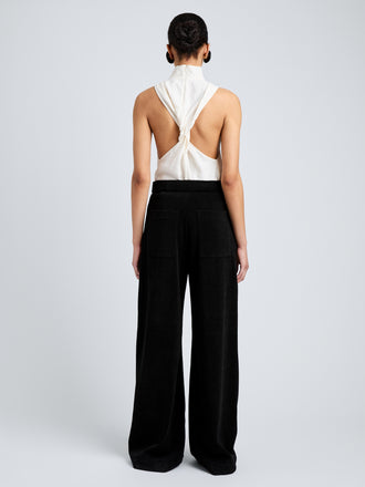 Proenza Schouler Back full length image of model wearing Taryn Top in Jacquard Flou in Off White
