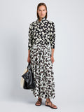 Proenza Schouler Front full length image of model wearing Runa Skirt in Printed Soft Twill in Acqua Floral