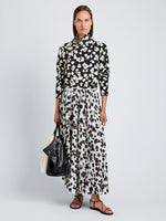 Proenza Schouler Front full length image of model wearing Runa Skirt in Printed Soft Twill in Acqua Floral