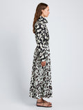 Proenza Schouler Side full length image of model wearing Runa Skirt in Printed Soft Twill in Acqua Floral