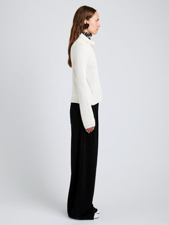 Proenza Schouler Side full length image of model wearing Aria Pant in Corduroy in Black
