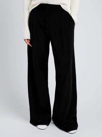 Proenza Schouler Detail image of model wearing Aria Pant in Corduroy in Black