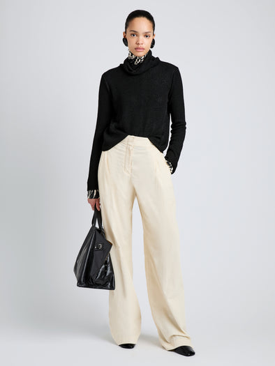 Proenza Schouler Front full length image of model wearing Aria Pant in Corduroy in Off White
