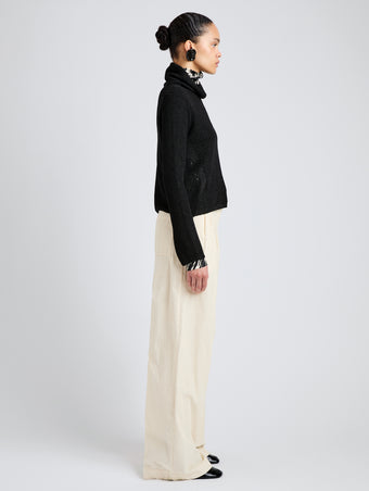Proenza Schouler Side full length image of model wearing Aria Pant in Corduroy in Off White