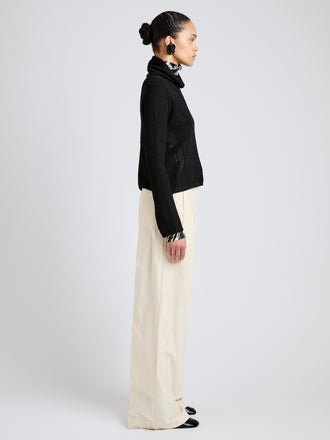 Proenza Schouler Side full length image of model wearing Aria Pant in Corduroy in Off White