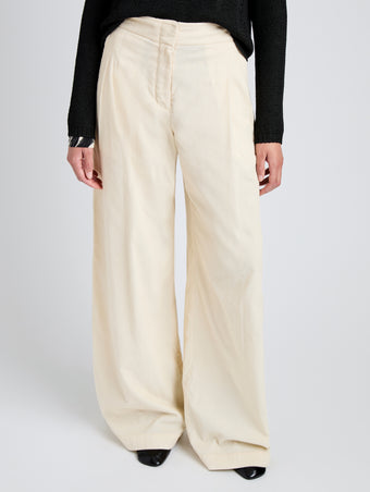 Proenza Schouler Detail image of model wearing Aria Pant in Corduroy in Off White