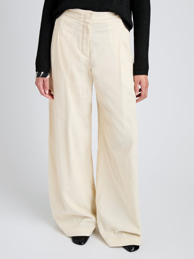 Proenza Schouler Detail image of model wearing Aria Pant in Corduroy in Off White