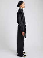 Proenza Schouler Side full length image of model wearing Magnus Pant in Crinkled Crepe in Black