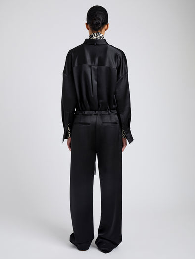 Proenza Schouler Back full length image of model wearing Magnus Pant in Crinkled Crepe in Black