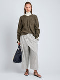 Proenza Schouler Front full length image of model wearing Meadow Pant in Check Shirting in Grey Multi