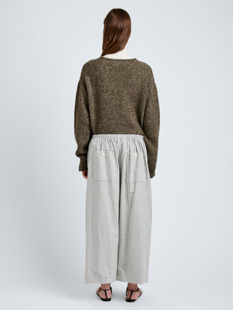 Proenza Schouler Back full length image of model wearing Meadow Pant in Check Shirting in Grey Multi