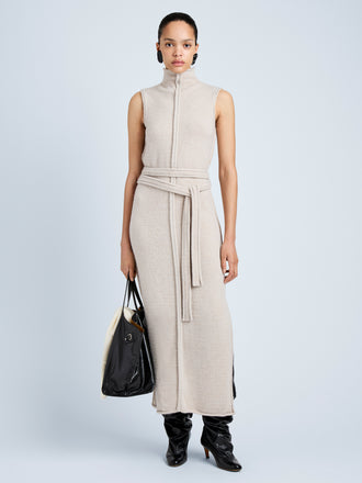 Proenza Schouler Front full length image of model wearing Zola Knit Dress in Wool in Off White