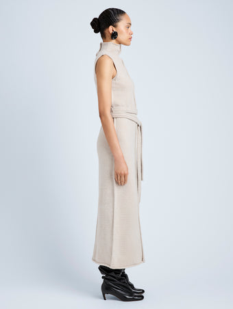 Proenza Schouler Side full length image of model wearing Zola Knit Dress in Wool in Off White