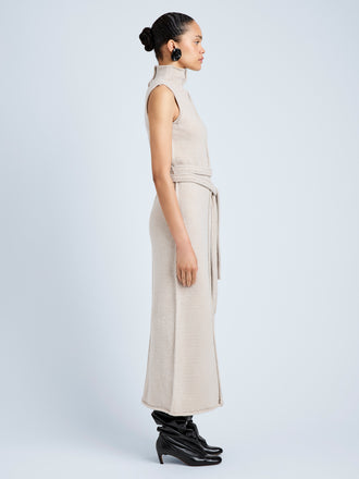 Proenza Schouler Side full length image of model wearing Zola Knit Dress in Wool in Off White