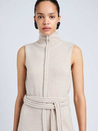 Proenza Schouler Detail image of model wearing Zola Knit Dress in Wool in Off White