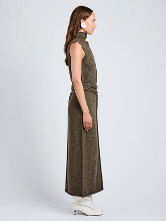 Proenza Schouler Side full length image of model wearing Zola Knit Dress in Wool in Branch