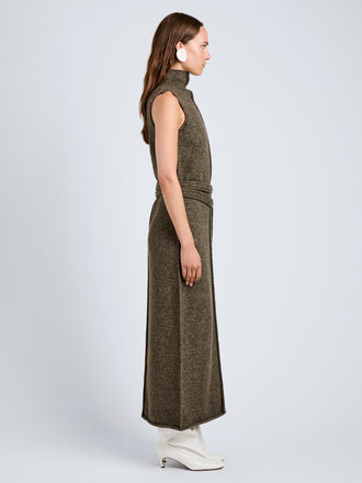Proenza Schouler Side full length image of model wearing Zola Knit Dress in Wool in Branch