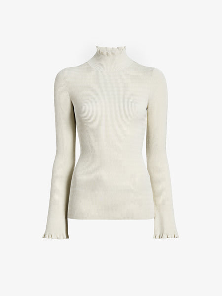 PROENZA SCHOULER ストレッチ シルク カシミヤ リブ ニット M Proenza Schouler White Label Phyllis Turtleneck in Geo Knits - Off