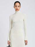 Proenza Schouler Front cropped image of model wearing Phyllis Turtleneck in Geo Knits in Off White