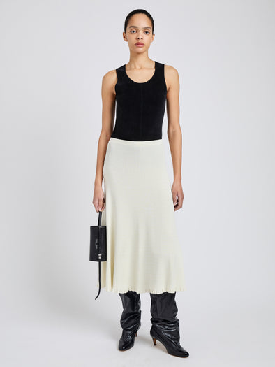 Proenza Schouler front image of model wearing Stina Skirt in Geo Knits in off white