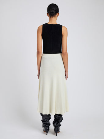 Proenza Schouler back image of model wearing Stina Skirt in Geo Knits in off white