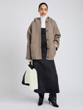 Proenza Schouler Front full length image of model wearing Nelly Jacket in Melange Merino in Walnut Melange
