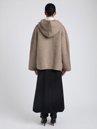 Proenza Schouler Back full length image of model wearing Nelly Jacket in Melange Merino in Walnut Melange