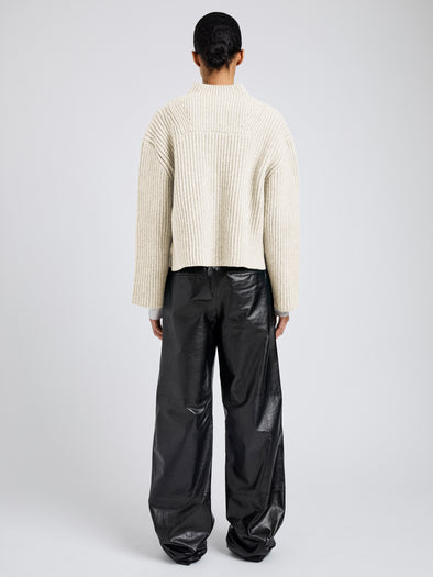 Proenza Schouler Back full length image of model wearing Meron Sweater in Melange Merino in Off White Melange