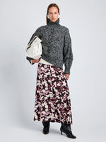 Proenza Schouler Front full length image of model wearing Sol Sweater in Melange Alpaca in BlackWhite Melange