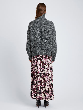 Proenza Schouler Back full length image of model wearing Sol Sweater in Melange Alpaca in BlackWhite Melange