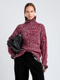 Proenza Schouler Front cropped image of model wearing Sol Sweater in Melange Alpaca in Wine Melange