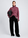 Proenza Schouler Front full length image of model wearing Sol Sweater in Melange Alpaca in Wine Melange