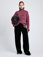 Proenza Schouler Front full length image of model wearing Sol Sweater in Melange Alpaca in Wine Melange