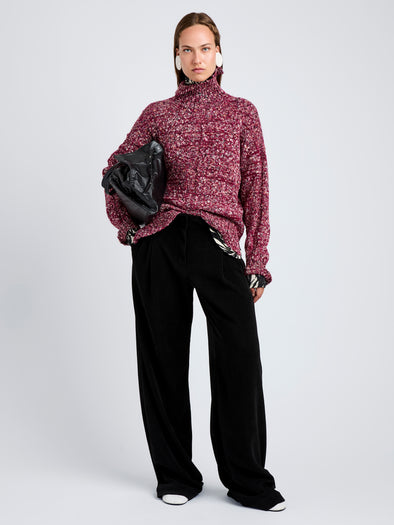 Proenza Schouler Front full length image of model wearing Sol Sweater in Melange Alpaca in Wine Melange
