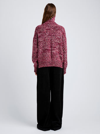 Proenza Schouler Back full length image of model wearing Sol Sweater in Melange Alpaca in Wine Melange