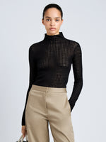 Proenza Schouler Front cropped image of model wearing Zella Top in Check Merino in Black
