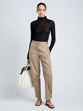 Proenza Schouler Front full length image of model wearing Zella Top in Check Merino in Black